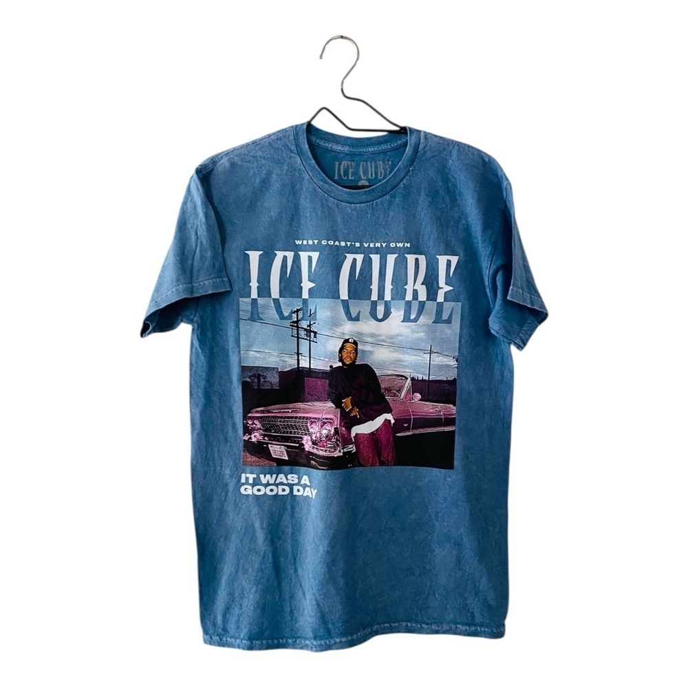 Ice Cube Blue Graphic T Shirt Women’s Size Medium Distressed Cotton Tee NEW